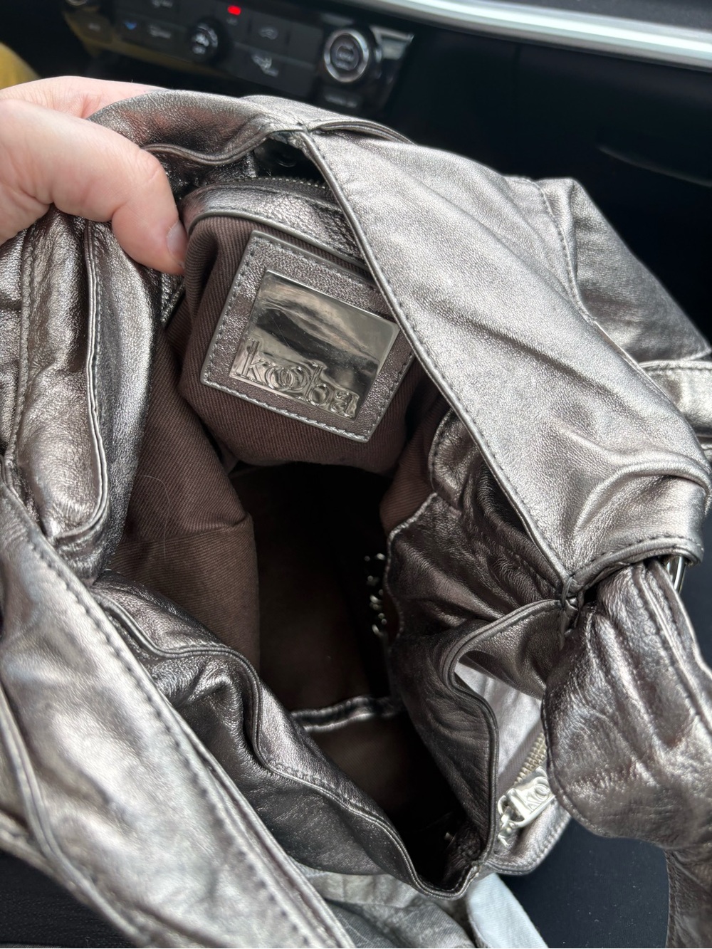 KOOBA Pewter/ Gunmetal Leather Metallic Shoulder Tote - Picture 9 of 16